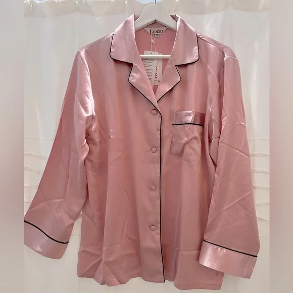 LONXU Medium pink silk pajama set **LUXURIOUS WASHABLE SILK NWT** - Picture 3 of 13